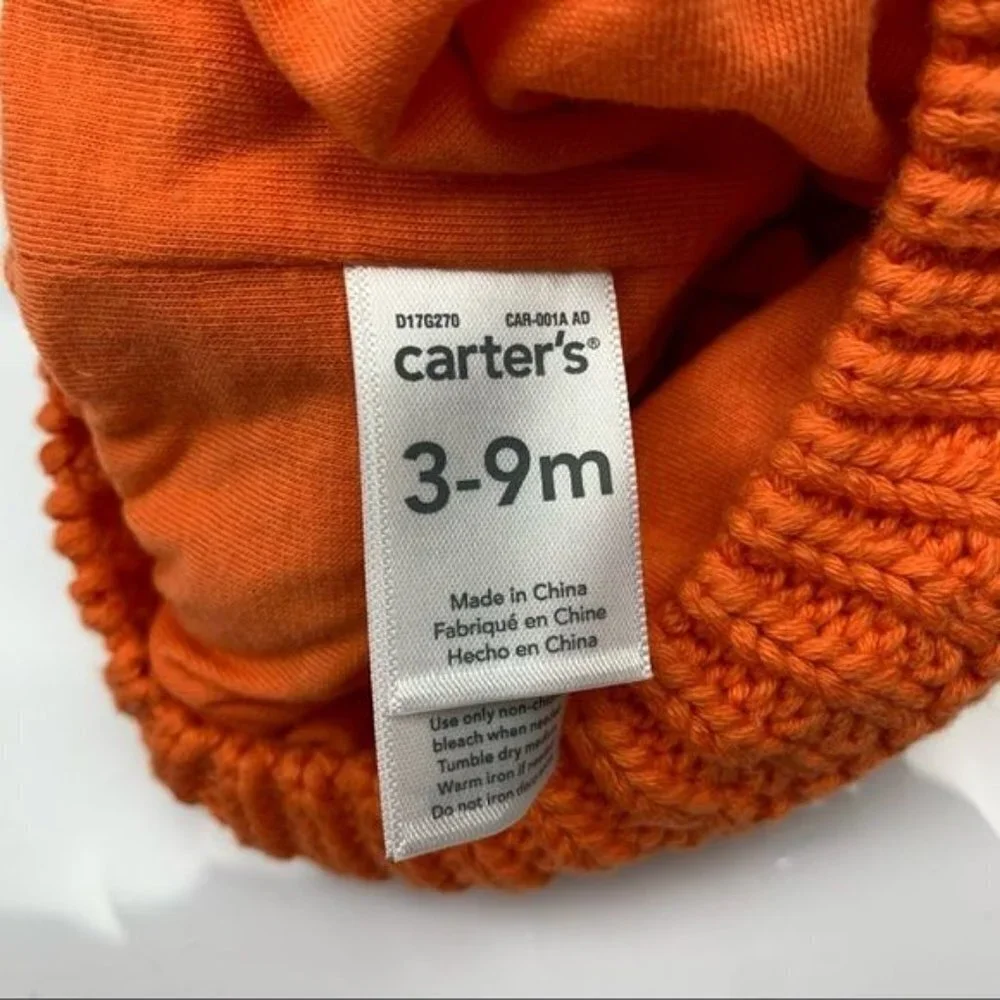 Carter's Baby Jack‎ O' Lantern Pumpkin Knit Halloween Hat Size 3-9 Months